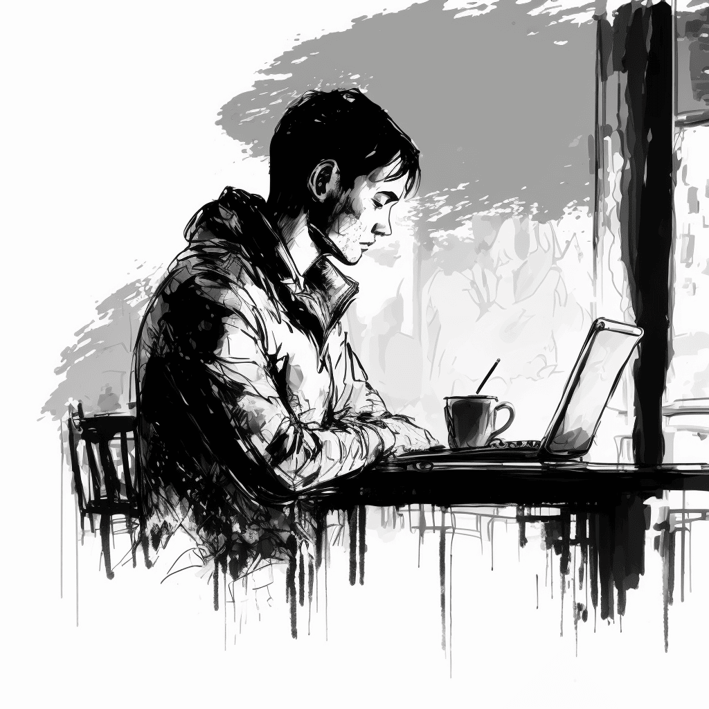Person sitting in a cafe and working on a laptop